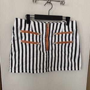 Urban Outfitters Womens‎ Large Black White Stripe Zippers Mini Skirt Y2K Vibe